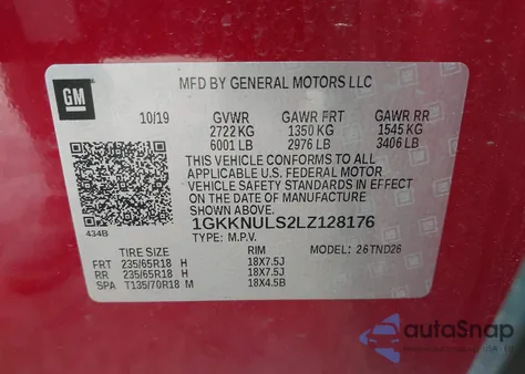 2020 GMC Acadia Awd Slt from USA, damaged, VIN 1GKKNULS2LZ128176